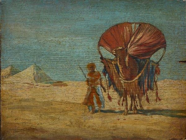 Eugenio Cecconi - Beduino e cammello nel deserto 
