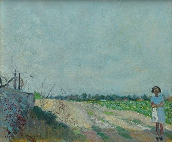 Umberto Moggioli - Bimba in campagna