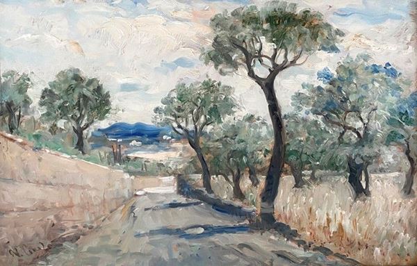 Vincenzo Ciardo : Strada di campagna  - Olio su tavola - Asta AUTORI DEL XIX E XX SEC - II - Galleria Pananti Casa d'Aste