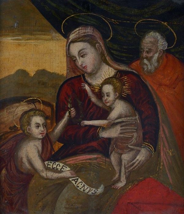Scuola Greco - Dalmata, XVII sec. - Sacra Famiglia con San Giovannino