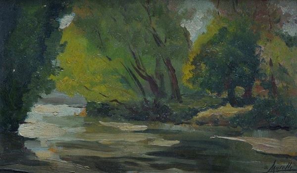 Victor Morelli - Scorcio di paesaggio con fiume