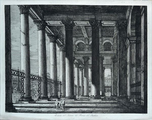 Luigi Rossini - Veduta del Interno del Pronao del Pantheon 