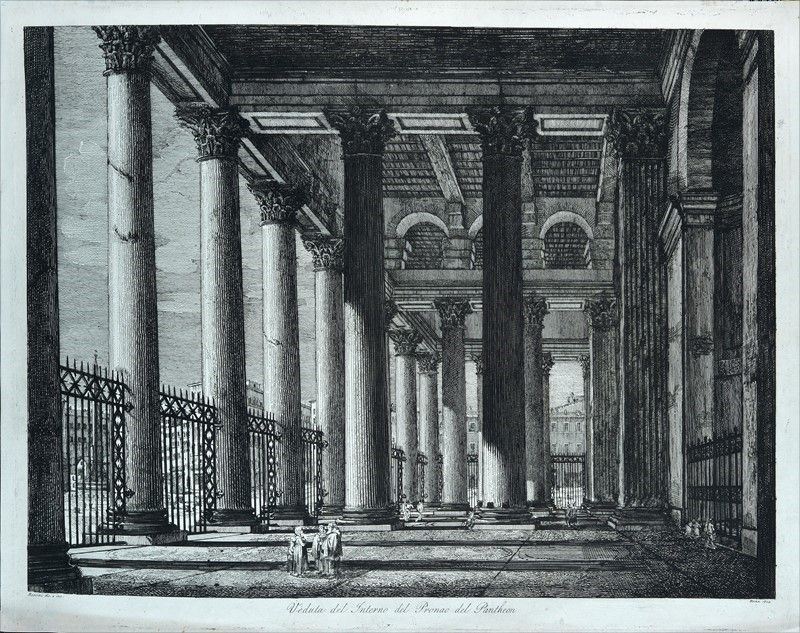 Luigi Rossini - Veduta del Interno del Pronao del Pantheon