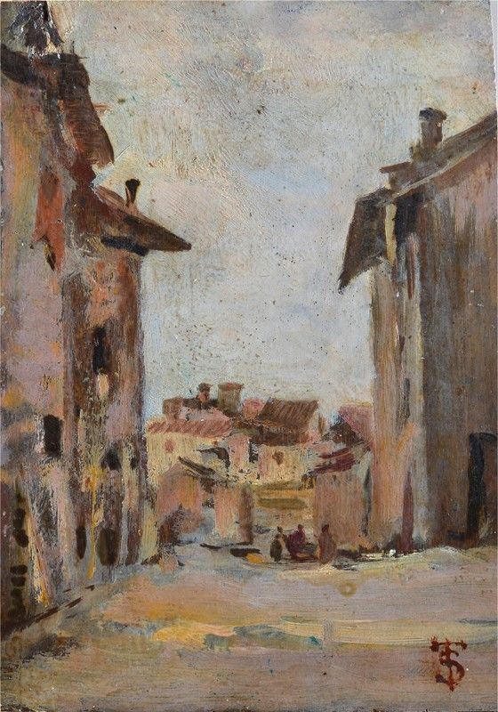 Attr. a Telemaco Signorini - Paesaggio con case 