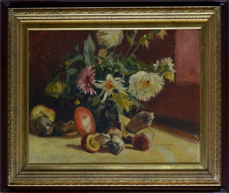 Anonimo, XX Sec. - Natura Morta con Fiori e Funghi
