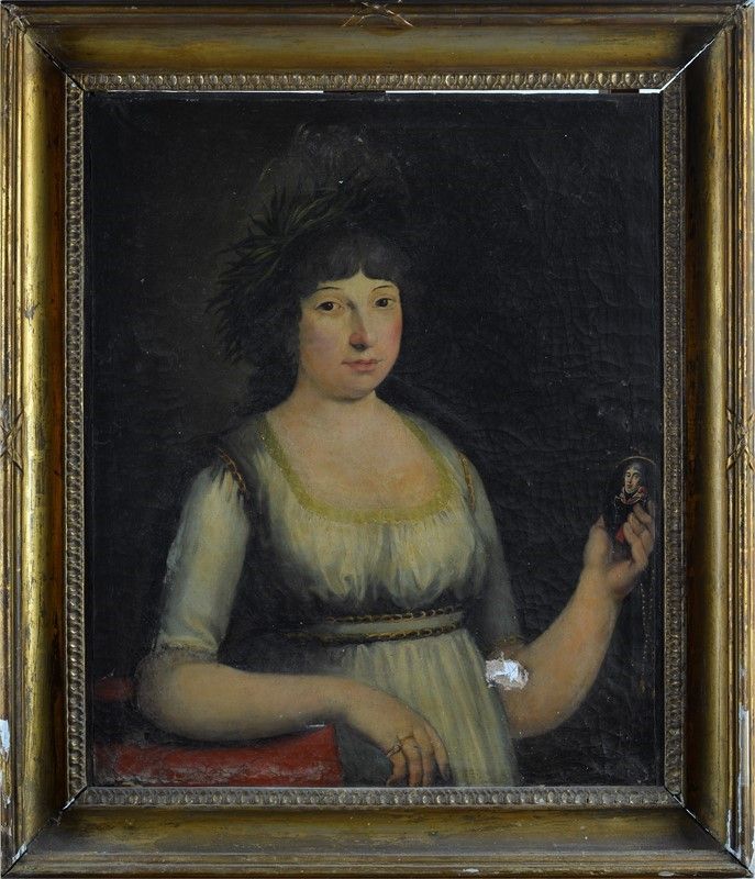 Anonimo, XIX Sec. - Ritratto di Donna con Miniatura