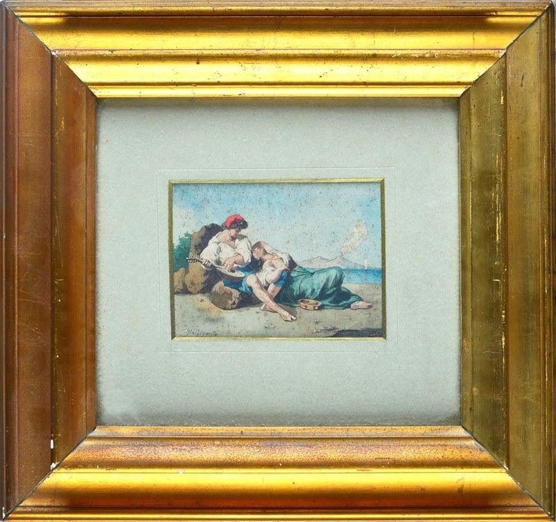 Giacinto Gigante - Musicanti con Sfondo del Vesuvio