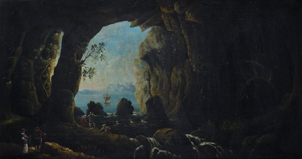 Scuola Europea, inizi XIX sec. - Marina con grotta 
