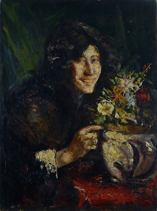 Attr. a Antonio Mancini - Ritratto di giovane donna