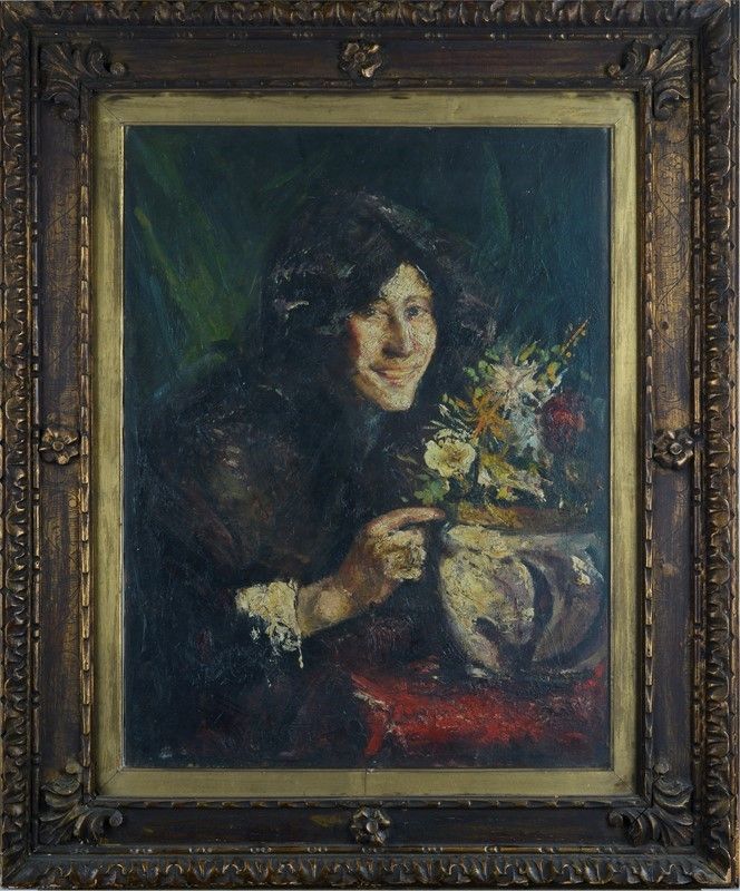 Attr. a Antonio Mancini - Ritratto di Giovane Donna
