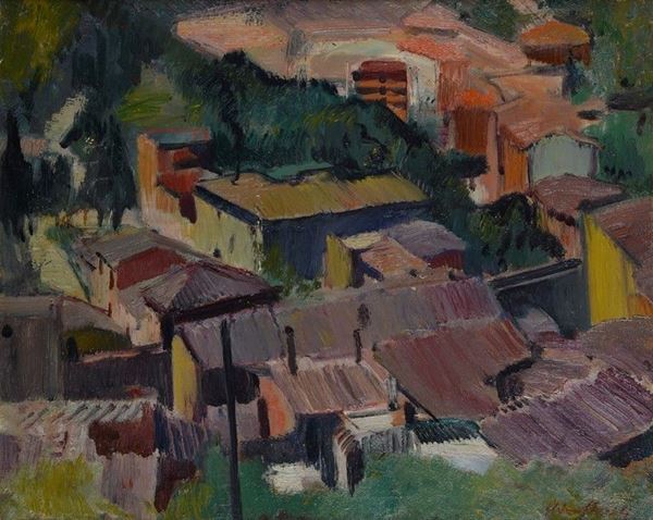 Arturo Checchi - Paesaggio con case