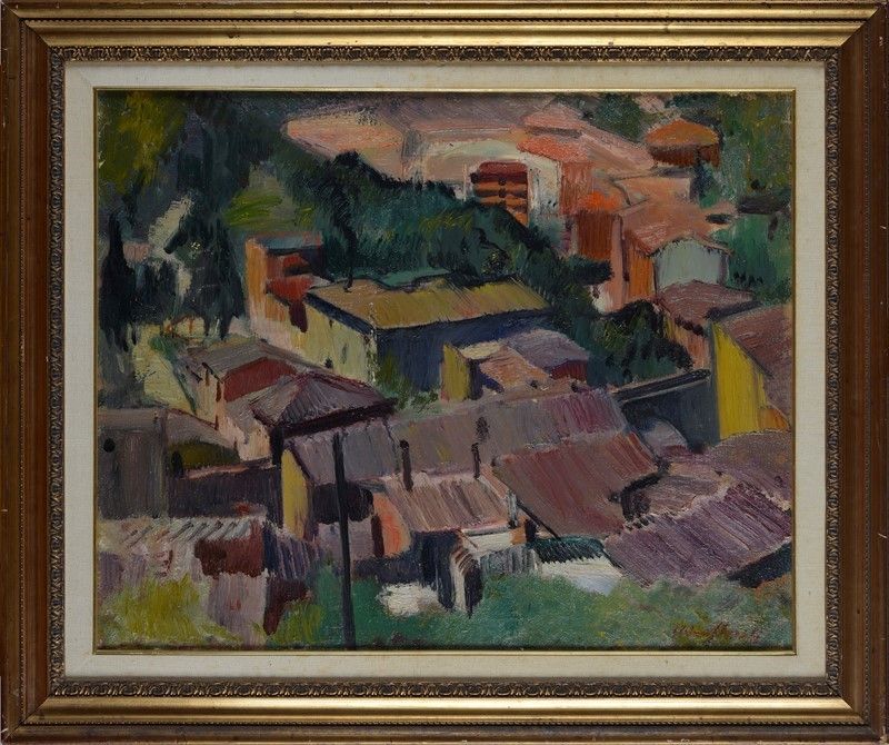 Arturo Checchi - Paesaggio con Case