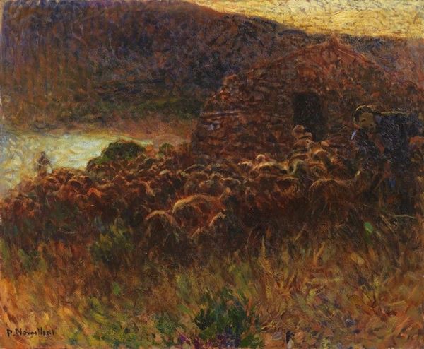 Plinio Nomellini - Pastore con gregge e pecore