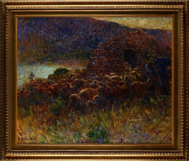Plinio Nomellini - Pastore con Gregge e Pecore