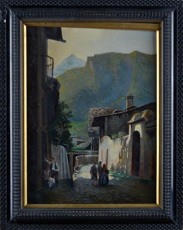 Anonimo, XX Sec. - Strada Montana con Figure