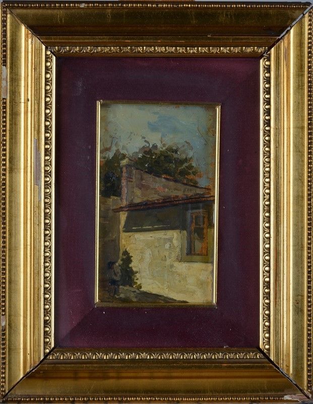 Paride Castellan - Scorcio di Casa con Figura
