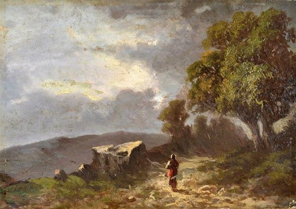 Anonimo, XIX sec. - Figure in the landscape