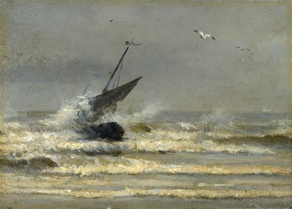 Anonimo, XIX sec. - Marina con barca