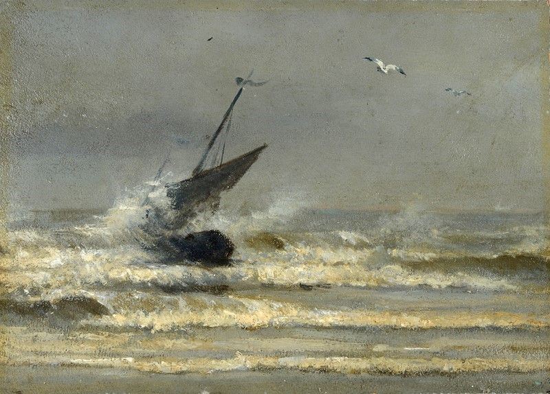 Anonimo, XIX Sec. - Marina con Barca