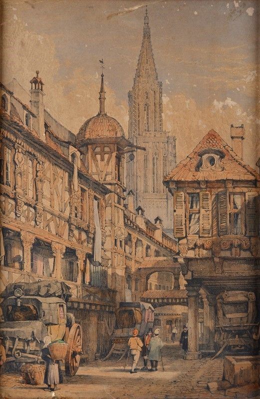 Scuola Francese, XIX sec. - Scorcio di paese
