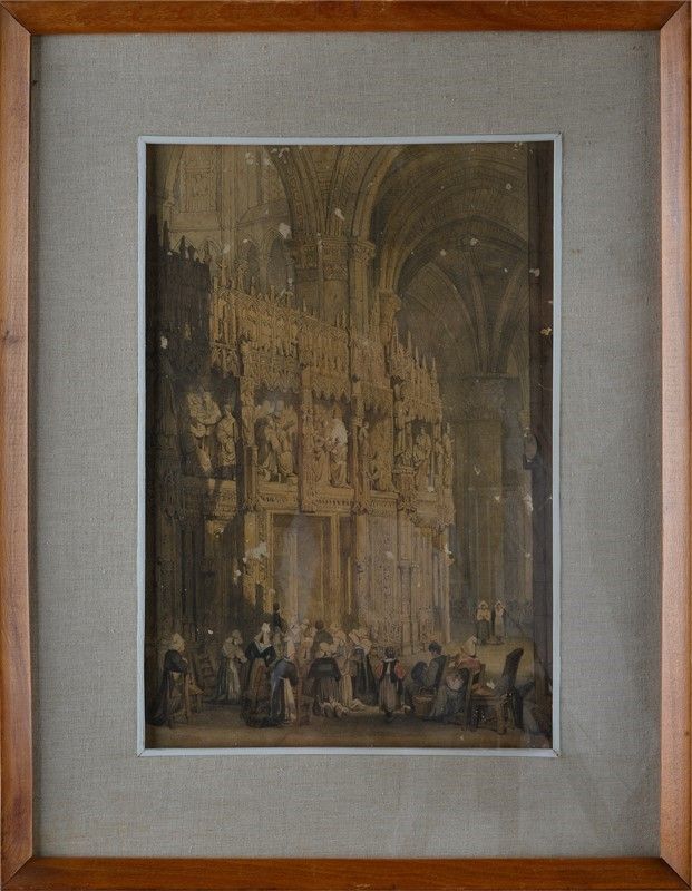 Scuola Francese, XIX Sec. - Interno di Chiesa