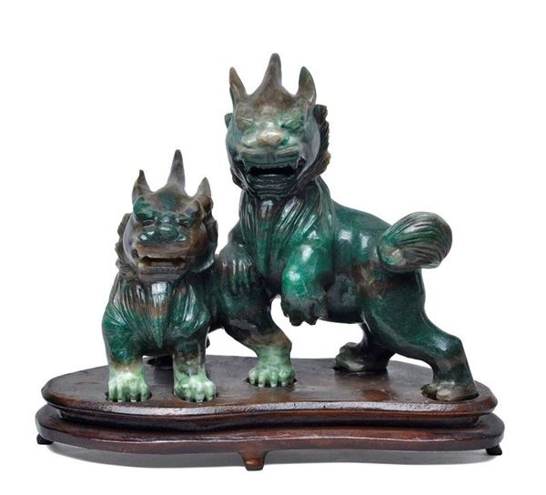 Coppia di dragoni in giada  (Cina, XX sec.)  - Asta ANTIQUARIATO, AUTORI DEL XIX E XX SEC - I - Galleria Pananti Casa d'Aste