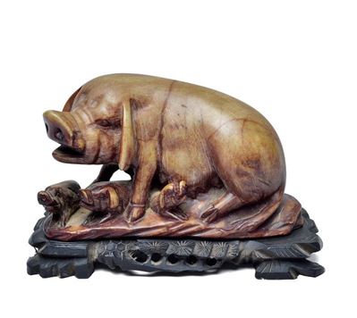 Scrofa con Porcellini in Pietra Saponaria