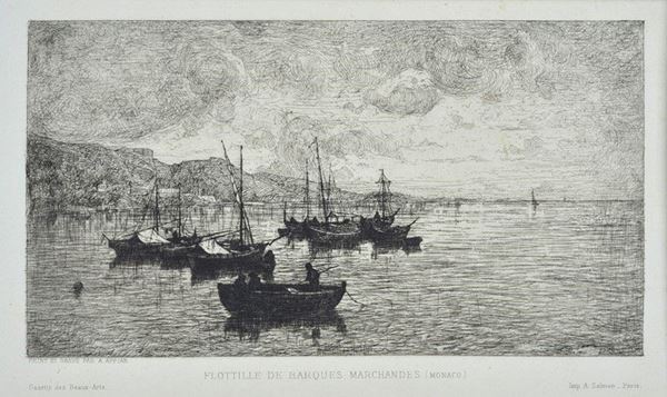 Adolphe Appian : Flotille de Barques Marchandes (Monaco)  - Acquaforte - Asta ANTIQUARIATO, AUTORI DEL XIX E XX SEC - I - Galleria Pananti Casa d'Aste