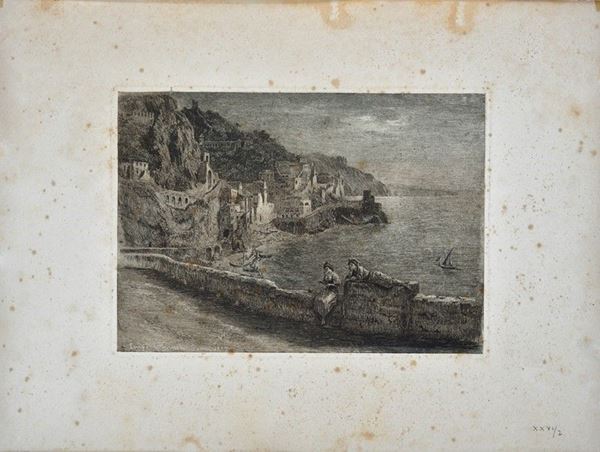 Luigi Olivetti : Scorcio di riviera con figure  - Auction ANTIQUES, AUTHORS OF XIX AND XX CENTURY - I - Galleria Pananti Casa d'Aste