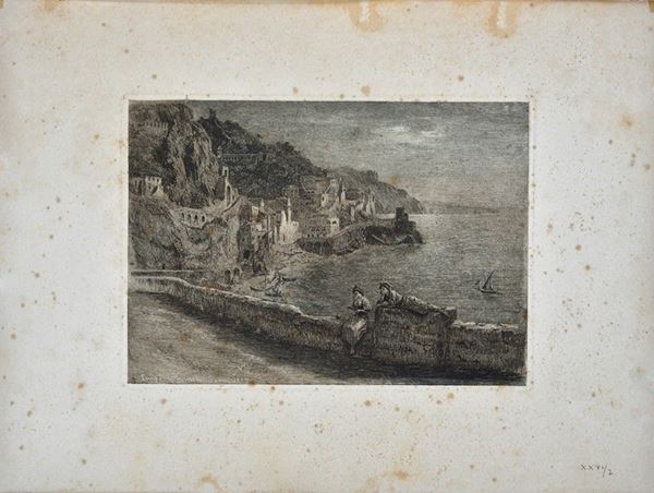 Luigi Olivetti - Scorcio di riviera con figure