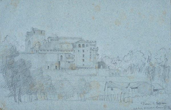 Anonimo, XIX sec. : Castello romano  (1844)  - Matita su carta - Asta ANTIQUARIATO, AUTORI DEL XIX E XX SEC - I - Galleria Pananti Casa d'Aste