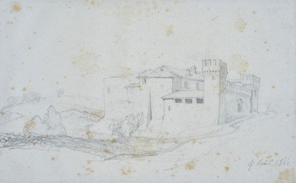 Anonimo, XIX sec. - Paesaggio con fortezza