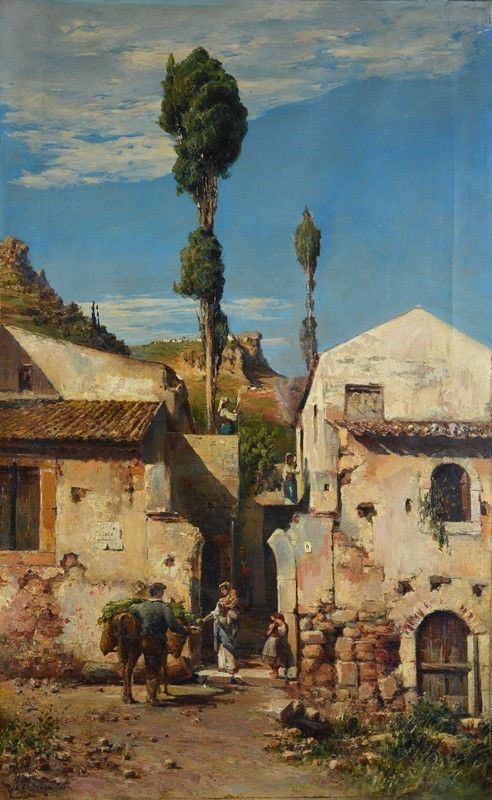 Achille De Dominicis - Villaggio con figure