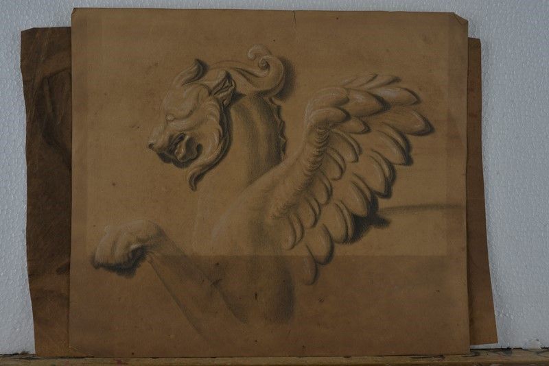Anonimo, XIX Sec. - Studio di Testa; Studio per Bassorilievo con Leone Alato
