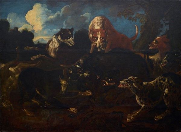 Scuola Italia Settentrionale, XVII - XVIII sec. - Caccia al cinghiale