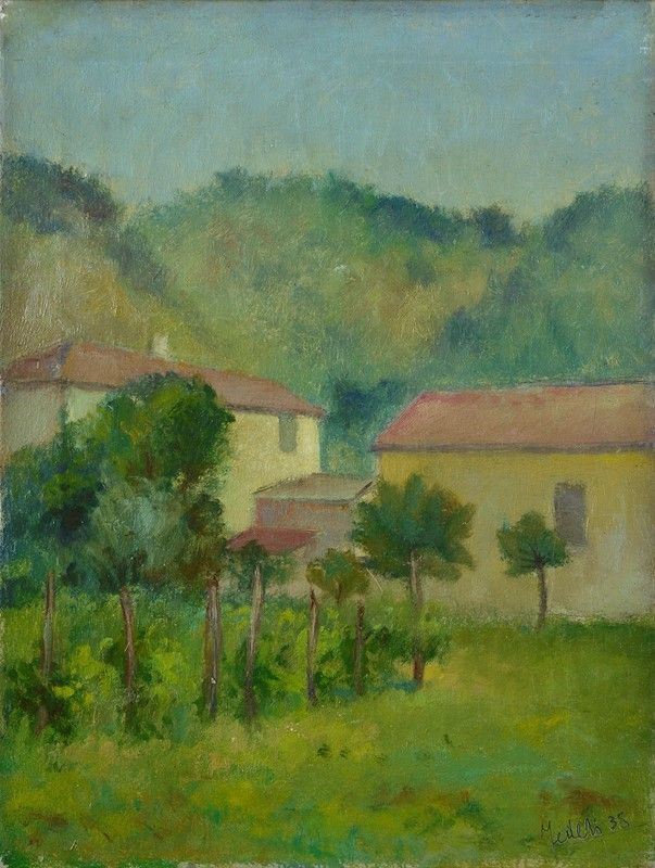 Anonimo, XX Sec. - Paesaggio con Case