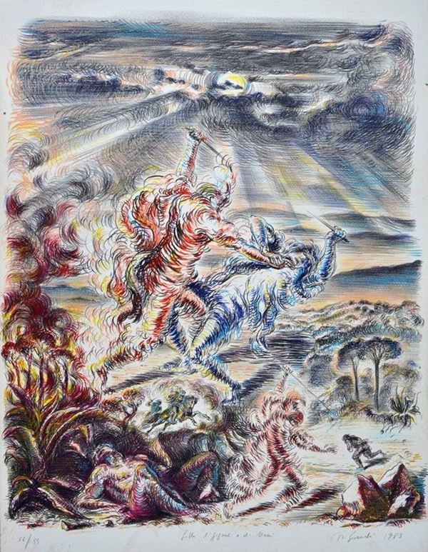 Andrea Granchi : Lotta di giganti e di nani  (1983)  - Litografia - Asta GRAFICA, MULTIPLI ED EDIZIONI - Galleria Pananti Casa d'Aste