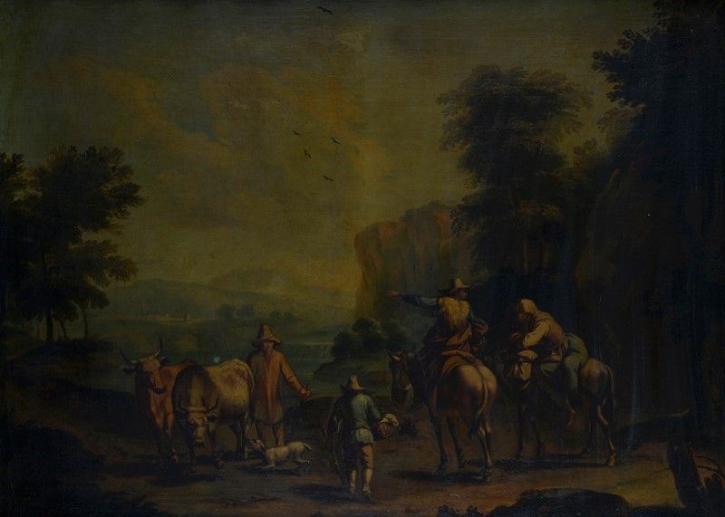 Scuola Olandese, XVII Sec. - Paesaggio con Contadini