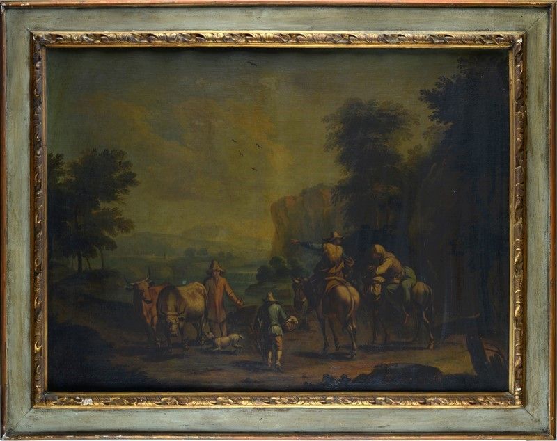 Scuola Olandese, XVII Sec. - Paesaggio con Contadini