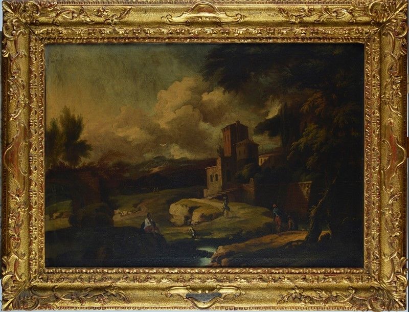 Scuola Veneta, XVIII Sec. - Paesaggio con Figure