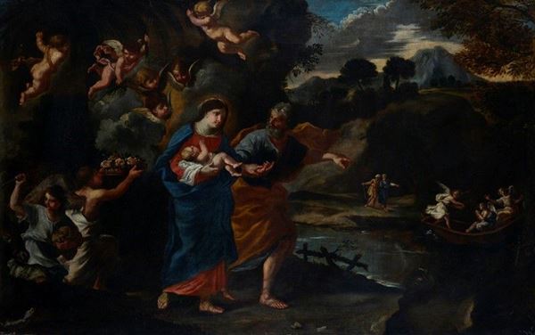 Scuola Romana, XVII sec. - Fuga in Egitto