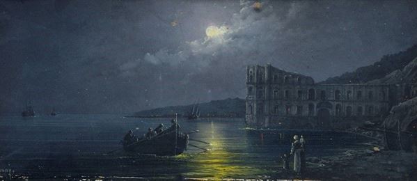 Anonimo, XIX sec. - Veduta del Golfo di Napoli con Palazzo Donn'Anna