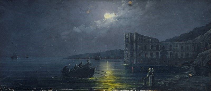Anonimo, XIX Sec. - Veduta del Golfo di Napoli con Palazzo Donn'anna