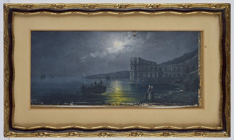 Anonimo, XIX Sec. - Veduta del Golfo di Napoli con Palazzo Donn'anna