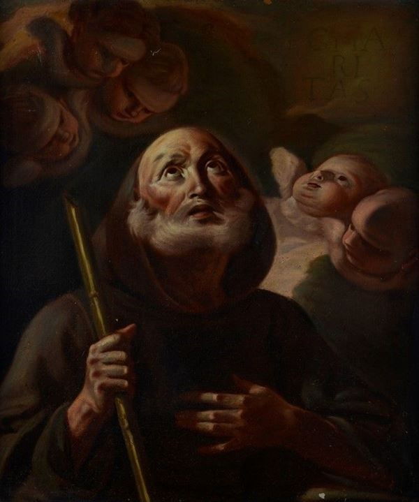 Scuola Napoletana, XVIII sec. - San Francesco di Paola e cherubini