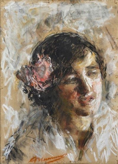 Testa di Donna con Fiore