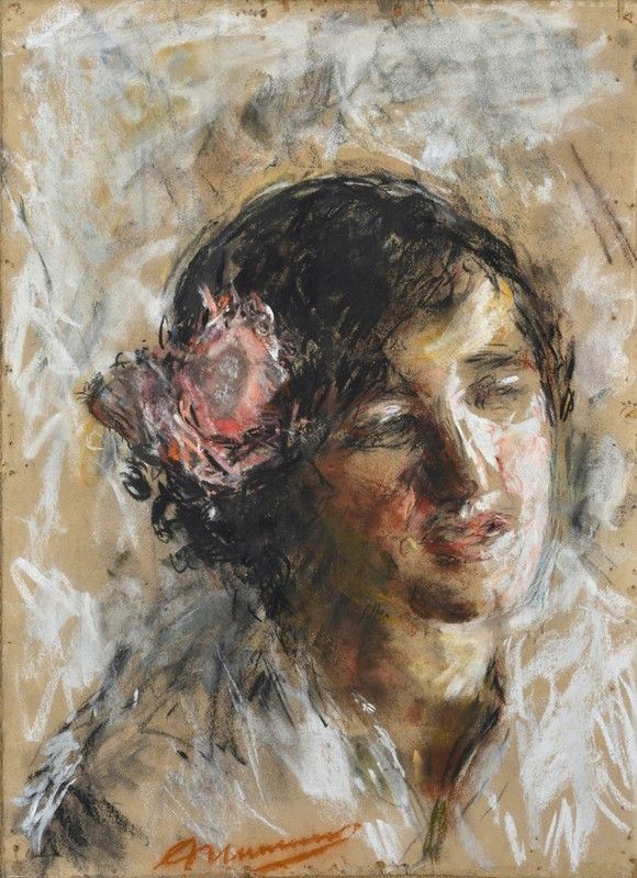 Antonio Mancini - Testa di donna con fiore