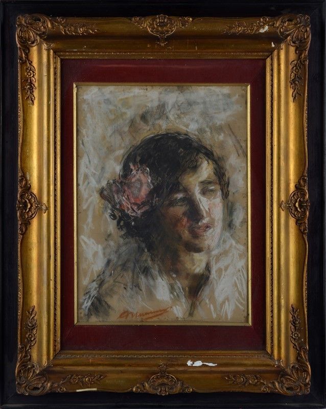 Antonio Mancini - Testa di Donna con Fiore
