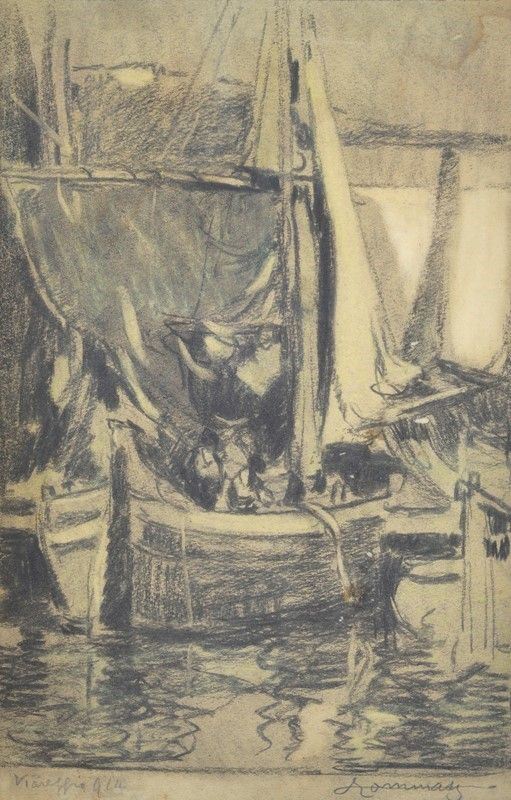 Ludovico Tommasi - Barche nel molo di Viareggio