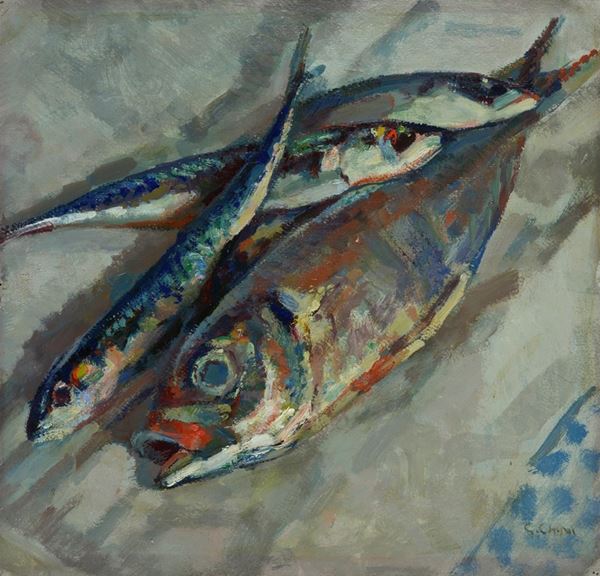 Galileo Chini - Natura morta con pesci